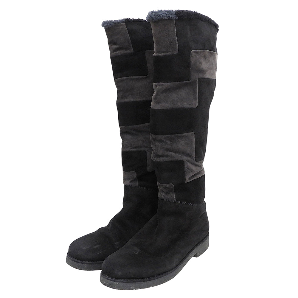 HERMES shearling long boots shoes women’s black shoes