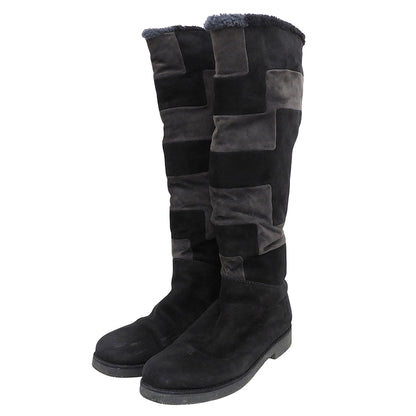 HERMES shearling long boots shoes women’s black shoes