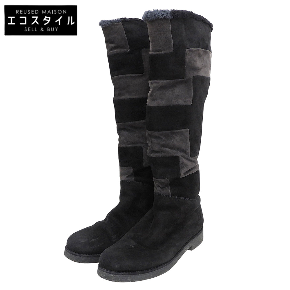 HERMES shearling long boots shoes women’s black shoes