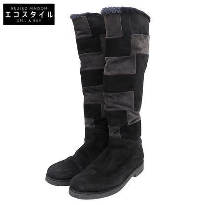 HERMES shearling long boots shoes women’s black shoes