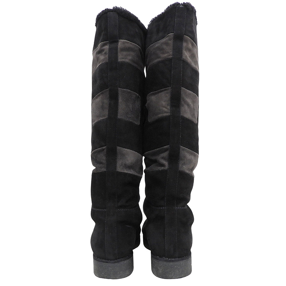 HERMES shearling long boots shoes women’s black shoes