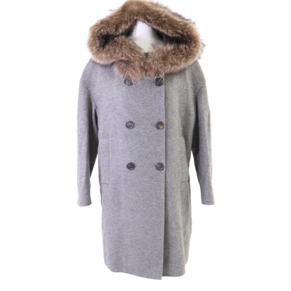 BRUNELLO CUCINELLI ブルネロクチネリ 美品 モニーレ装飾 ファー付き カシミヤ ダブルブレスト フーデッドコート コート