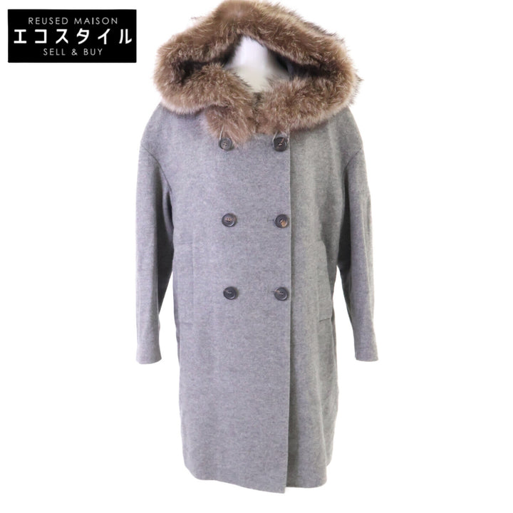BRUNELLO CUCINELLI ブルネロクチネリ 美品 モニーレ装飾 ファー付き カシミヤ ダブルブレスト フーデッドコート コート