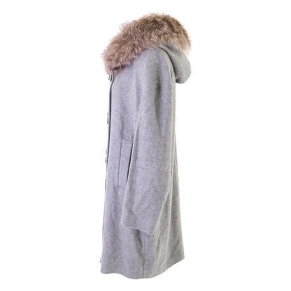 BRUNELLO CUCINELLI ブルネロクチネリ 美品 モニーレ装飾 ファー付き カシミヤ ダブルブレスト フーデッドコート コート