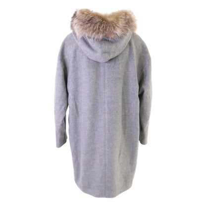 BRUNELLO CUCINELLI ブルネロクチネリ 美品 モニーレ装飾 ファー付き カシミヤ ダブルブレスト フーデッドコート コート