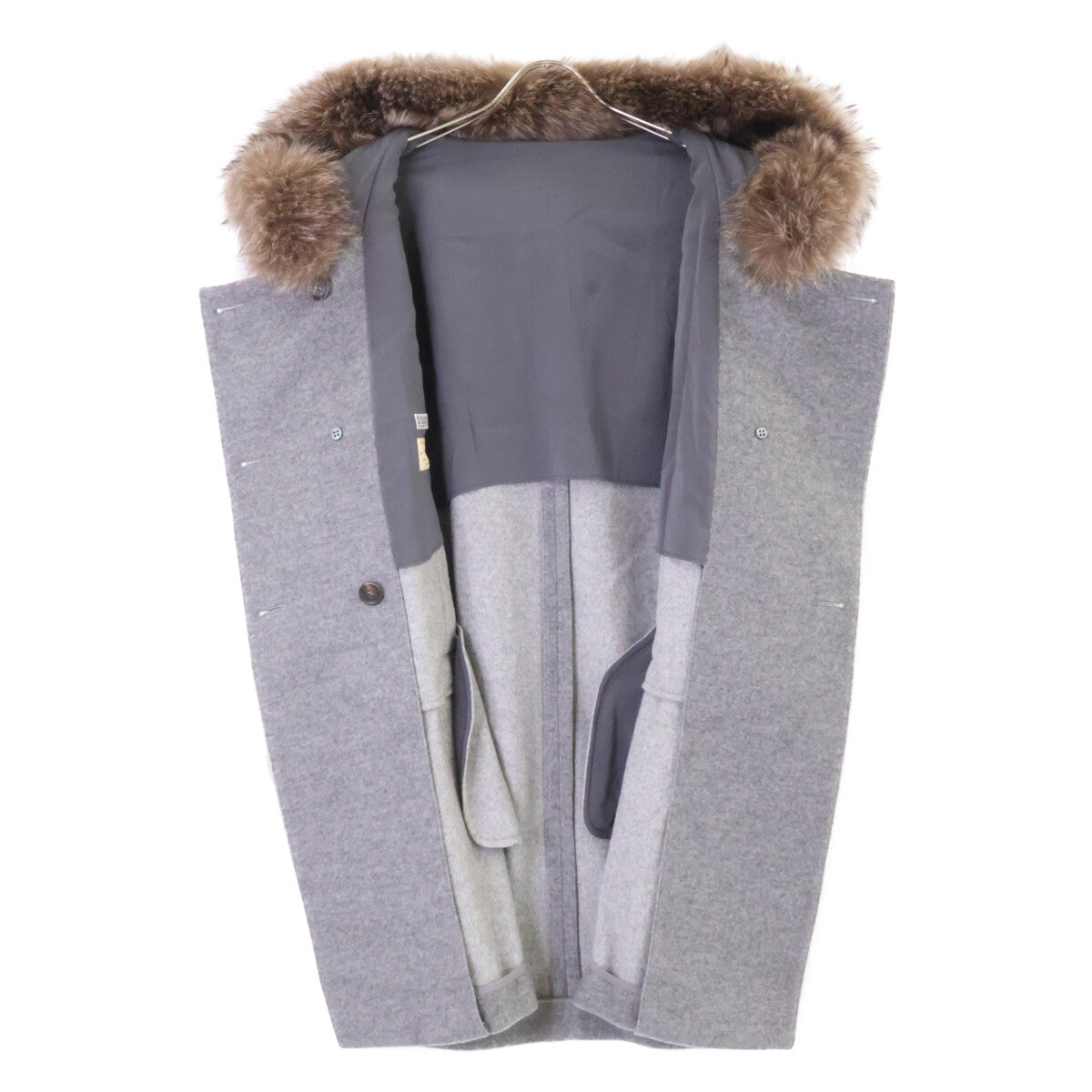 BRUNELLO CUCINELLI ブルネロクチネリ 美品 モニーレ装飾 ファー付き カシミヤ ダブルブレスト フーデッドコート コート