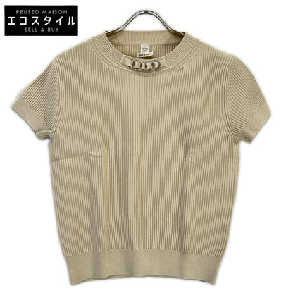 HERMES エルメス 23ss　3E2605D6 チェーン装飾 シルク混 半袖リブニット トップス
