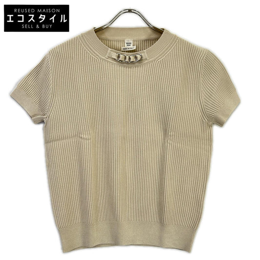 HERMES エルメス 23ss　3E2605D6 チェーン装飾 シルク混 半袖リブニット トップス