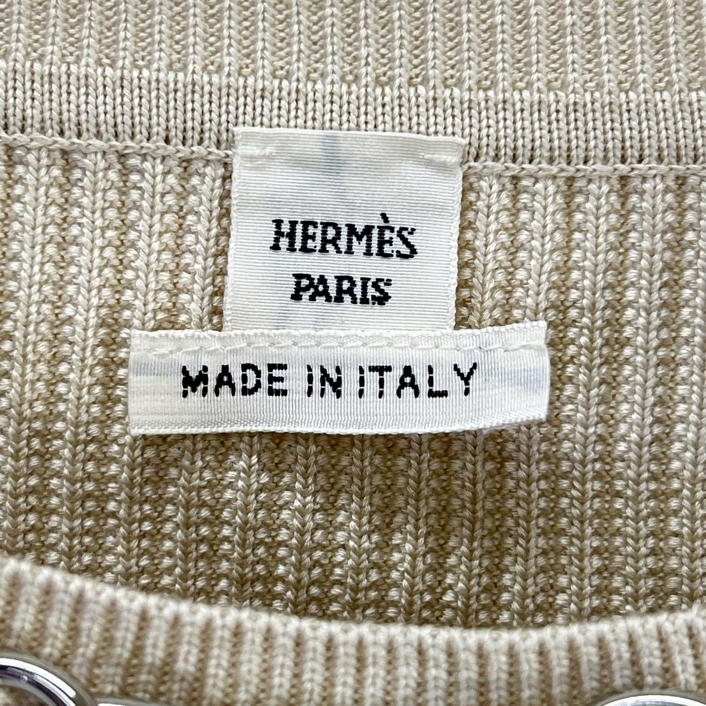 HERMES エルメス 23ss　3E2605D6 チェーン装飾 シルク混 半袖リブニット トップス
