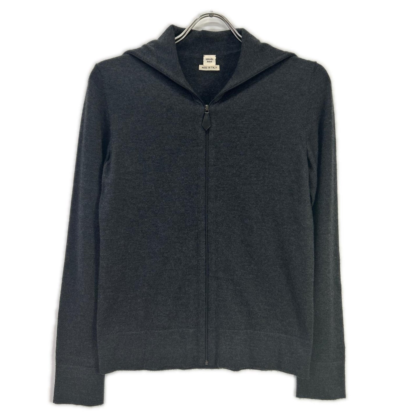 HERMES エルメス グレー カシミヤ ジップ ニット トップス