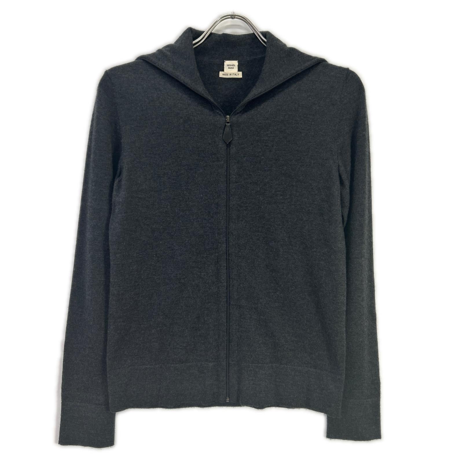 HERMES エルメス グレー カシミヤ ジップ ニット トップス
