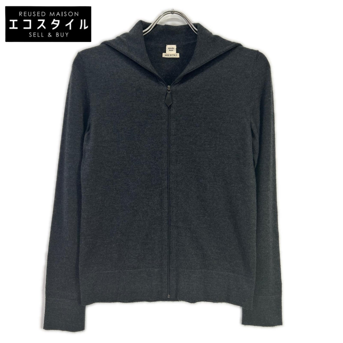 HERMES エルメス グレー カシミヤ ジップ ニット トップス
