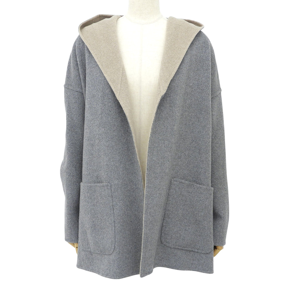 JET John Eshaya ジェット リバーシブル カシミヤ フーテッドコート レディース グレー×ベージュ 4 コート