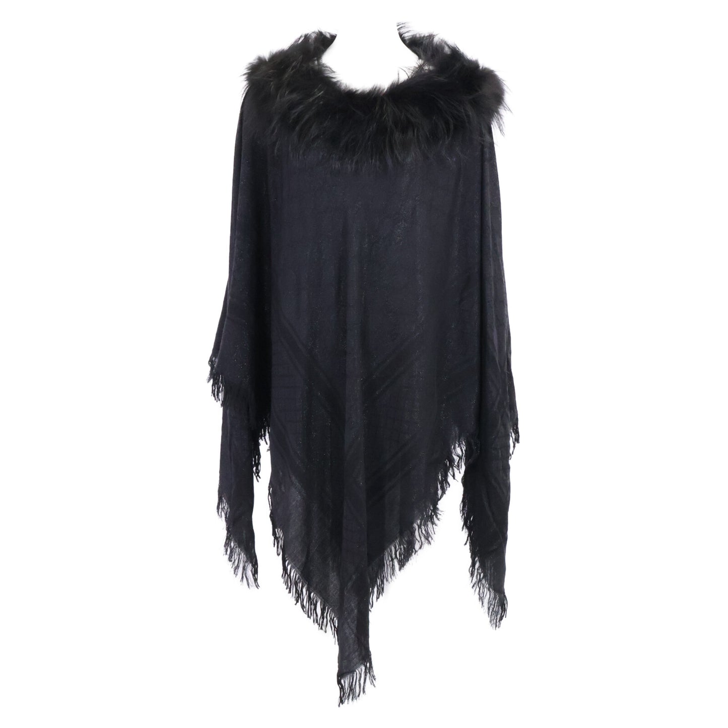 GUCCI GG-Pattern Wool x Silk Poncho with Fur Jacket