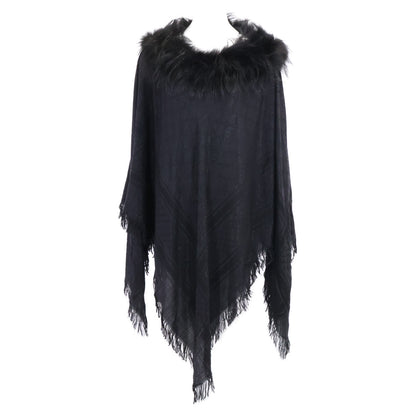 GUCCI GG-Pattern Wool x Silk Poncho with Fur Jacket