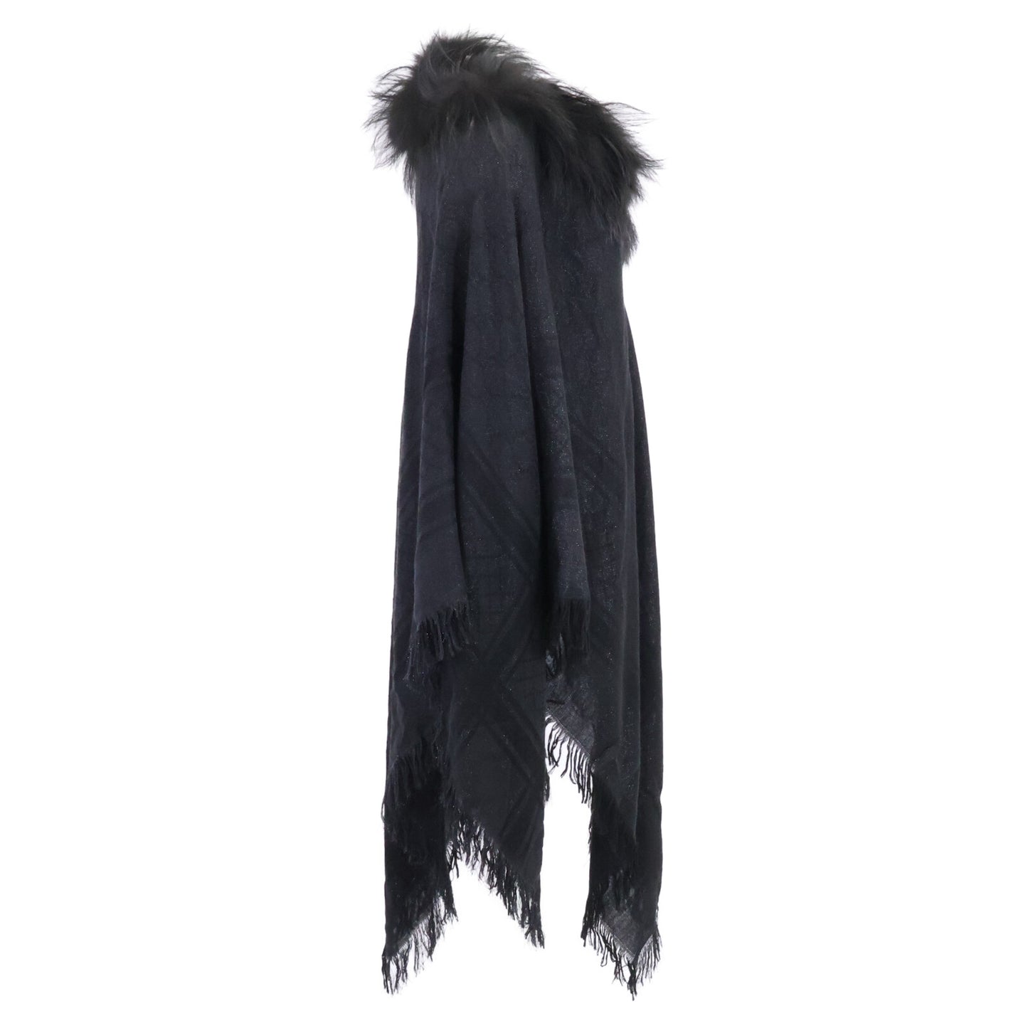 GUCCI GG-Pattern Wool x Silk Poncho with Fur Jacket