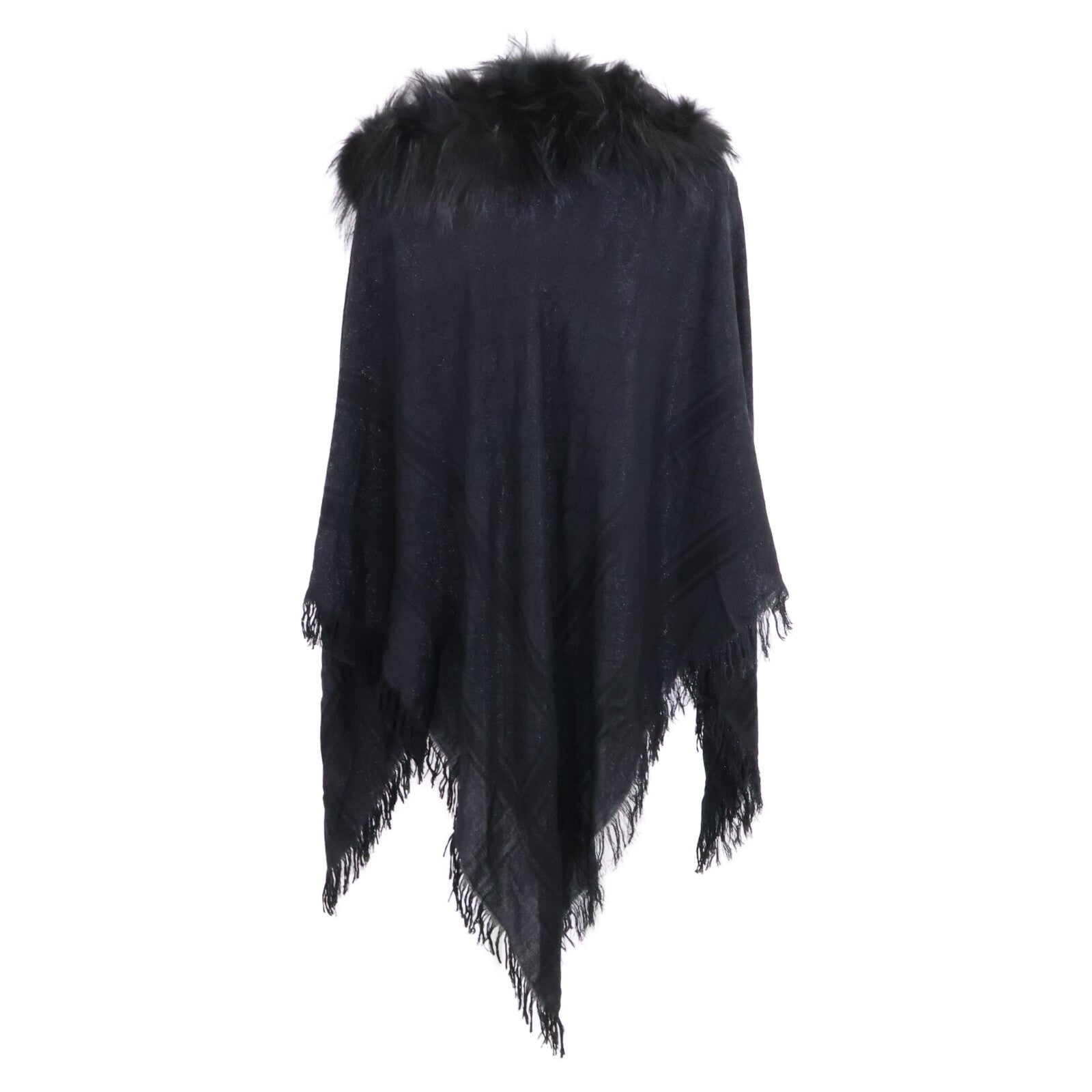GUCCI GG-Pattern Wool x Silk Poncho with Fur Jacket