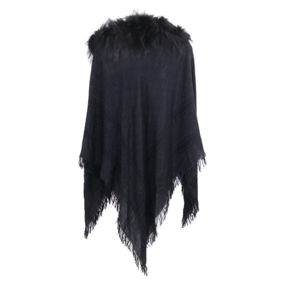 GUCCI GG-Pattern Wool x Silk Poncho with Fur Jacket