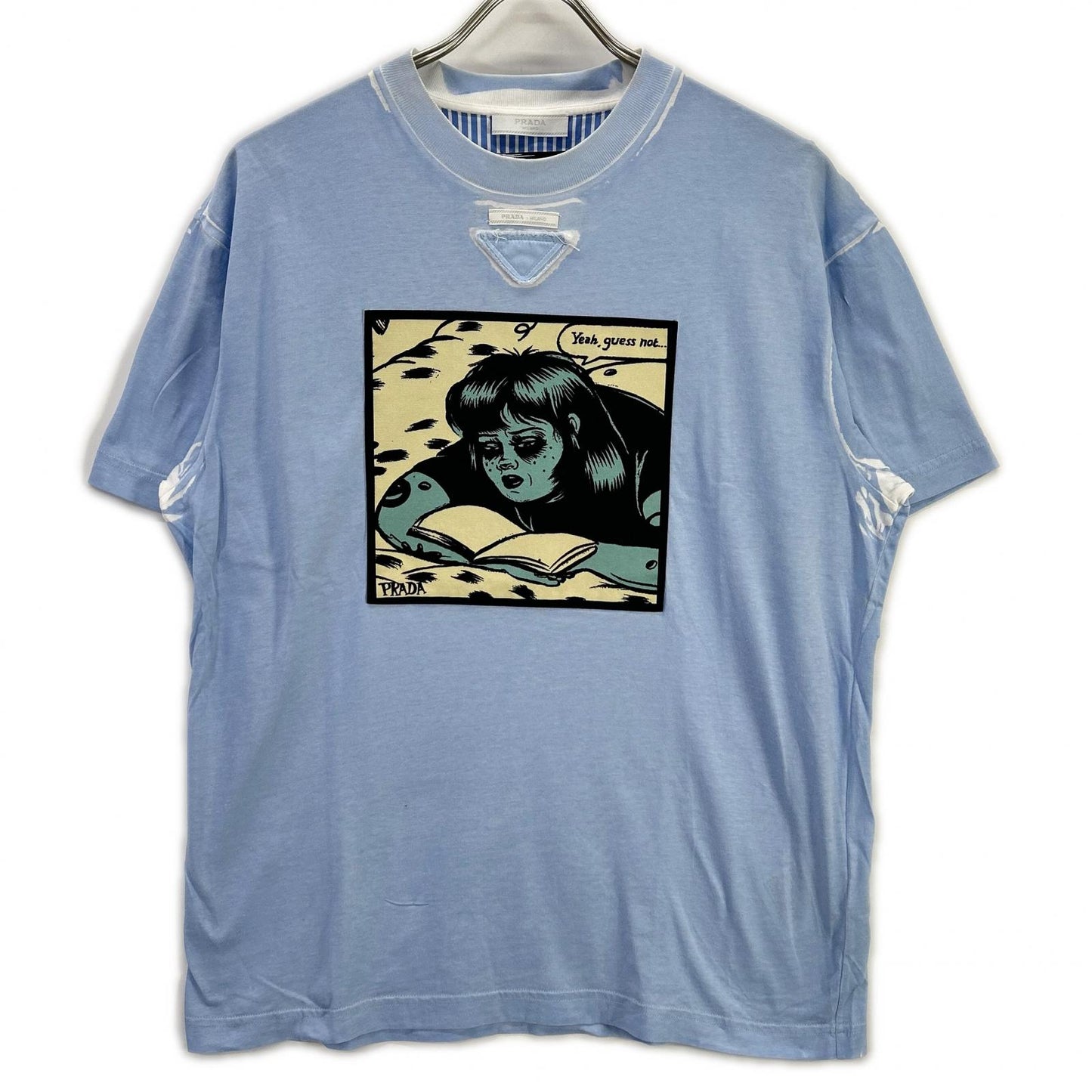 PRADA プラダ UJB489 トライアングルロゴ アメリカンコミックプリント ブルー Tシャツ トップス