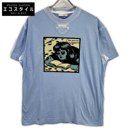 PRADA プラダ UJB489 トライアングルロゴ アメリカンコミックプリント ブルー Tシャツ トップス