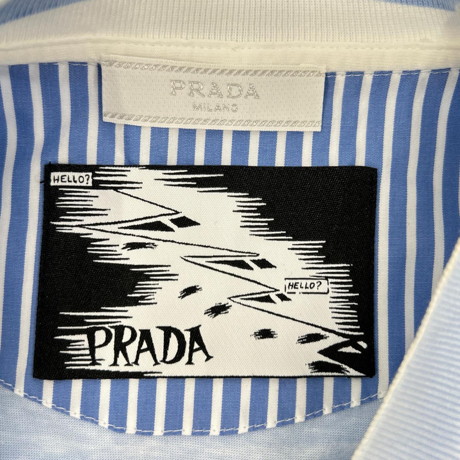 PRADA プラダ UJB489 トライアングルロゴ アメリカンコミックプリント ブルー Tシャツ トップス