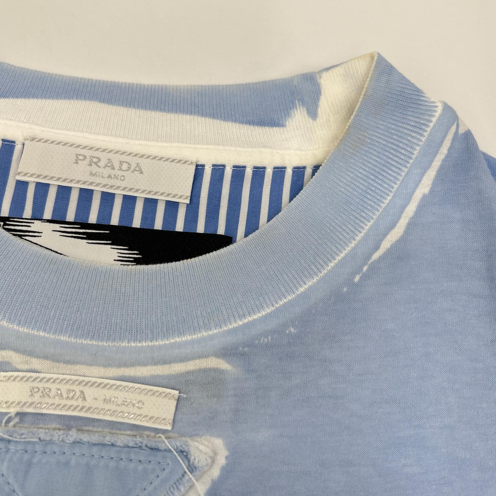 PRADA プラダ UJB489 トライアングルロゴ アメリカンコミックプリント ブルー Tシャツ トップス