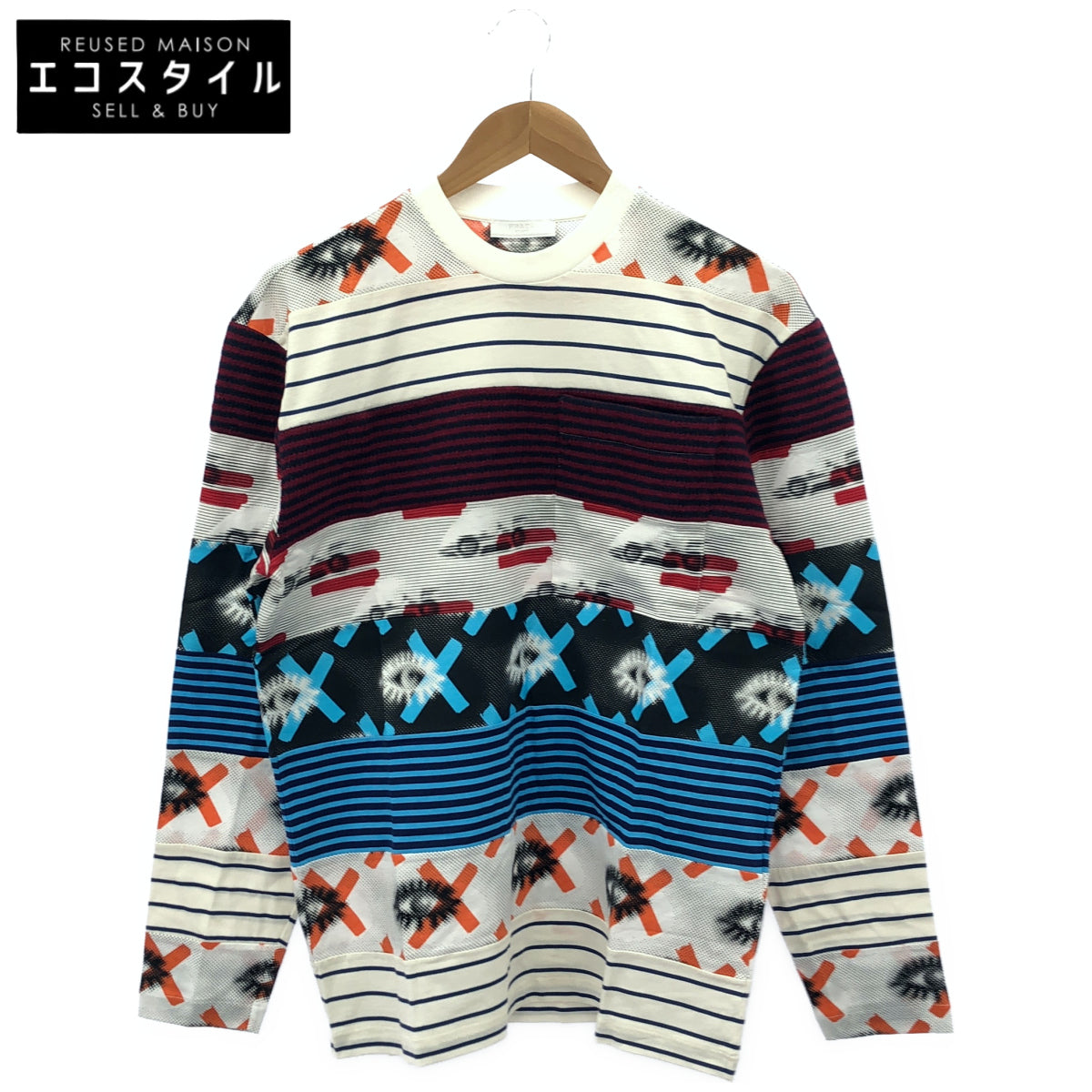 PRADA プラダ UJL935 Mixed-Material Multicolor Triangle Logo Cutsew Tops