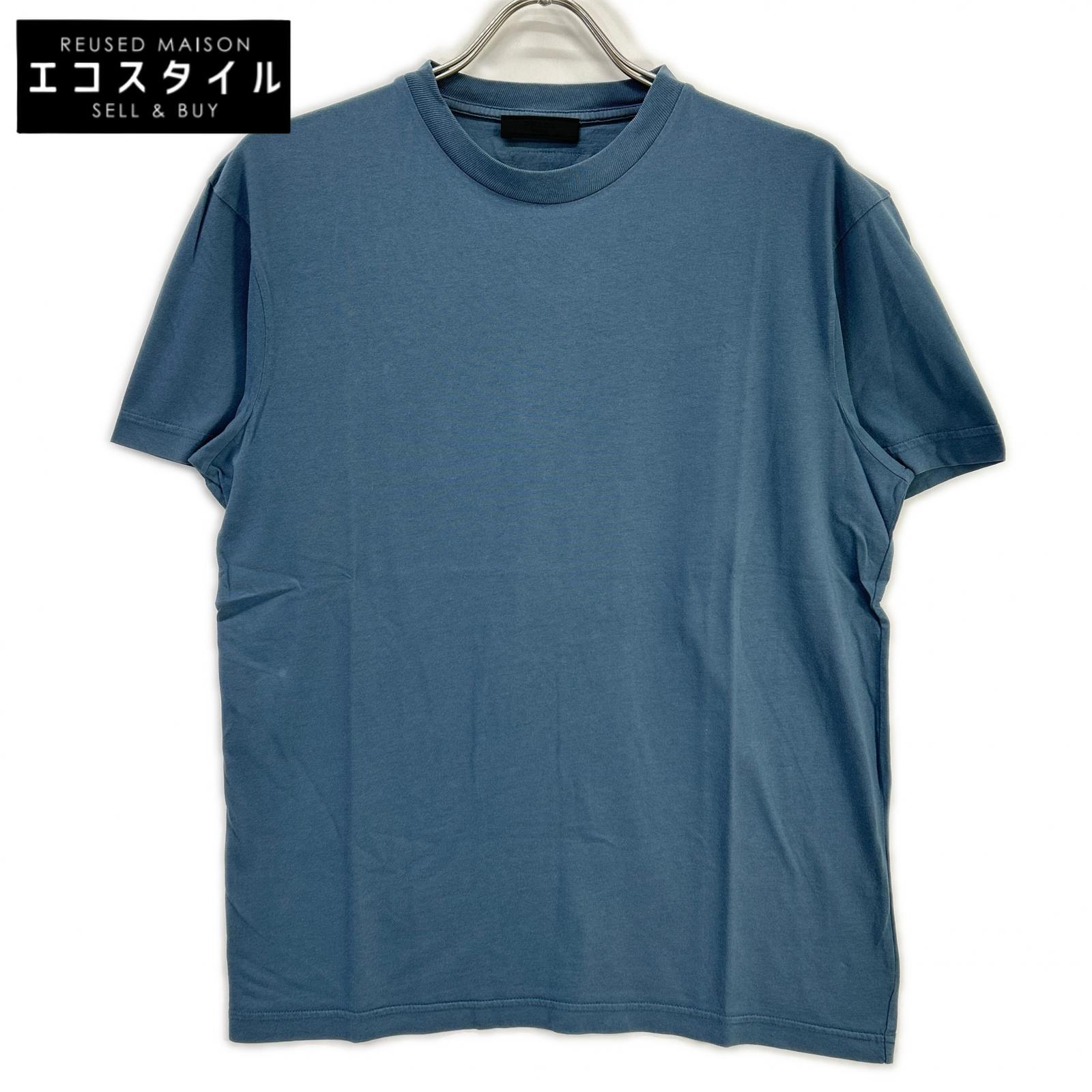 PRADA プラダ UJM572 ブルー トライアングルロゴ クルーネックTシャツ トップス