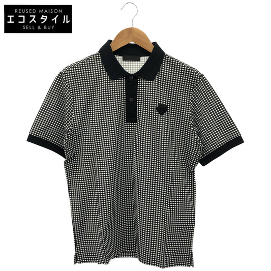 PRADA プラダ UJM730 ブラックホワイト ギンガムチェック トライアングルロゴ ポロシャツ トップス