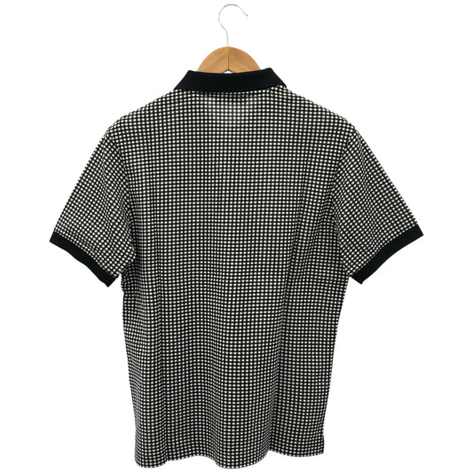 PRADA プラダ UJM730 Black and White Gingham Check Triangle Logo Polo Shirt Tops
