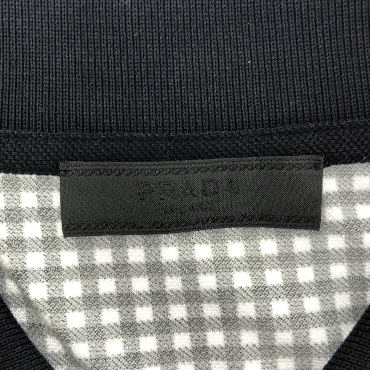 PRADA プラダ UJM730 ブラックホワイト ギンガムチェック トライアングルロゴ ポロシャツ トップス