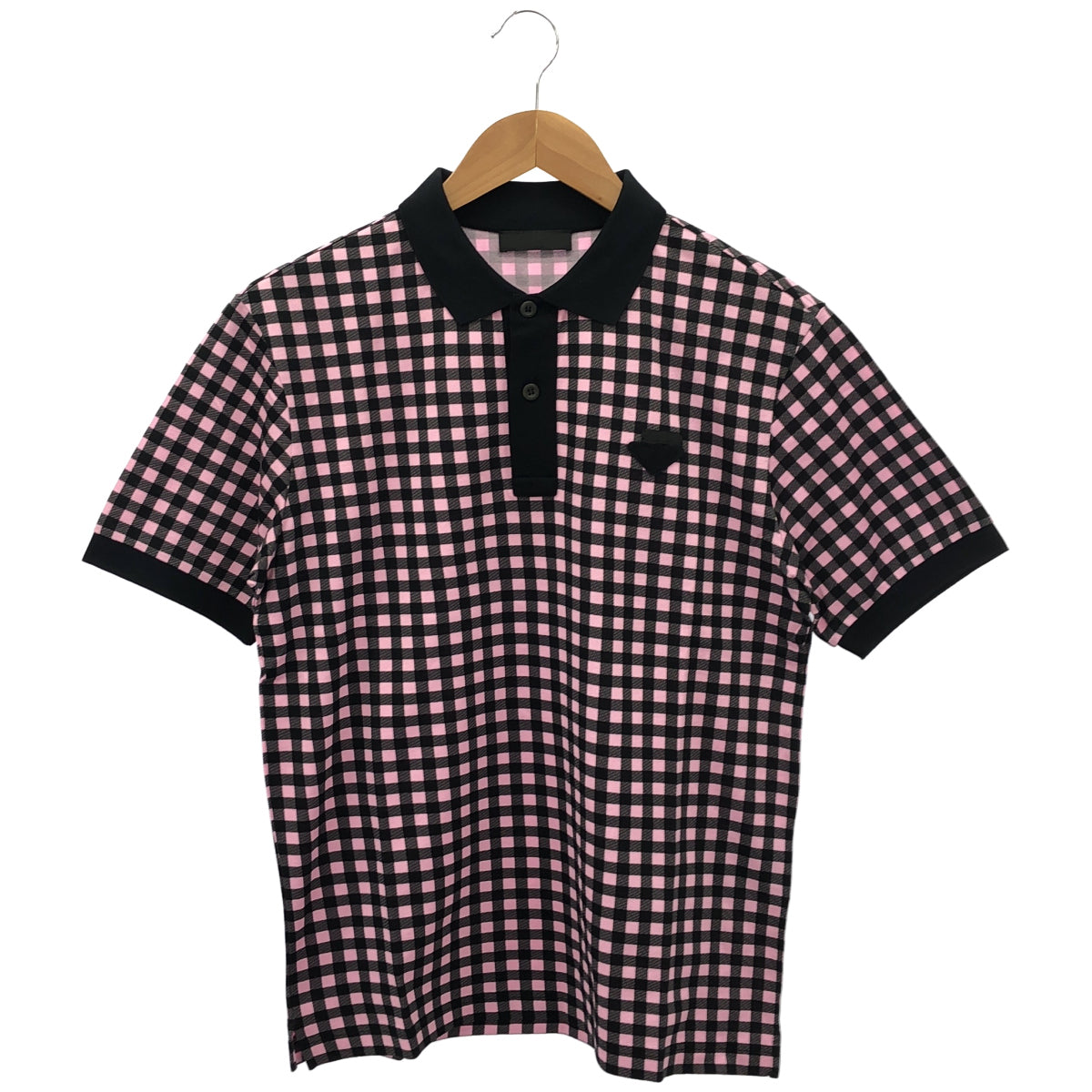 PRADA プラダ UJM730 ピンク ギンガムチェック トライアングルロゴ ポロシャツ トップス