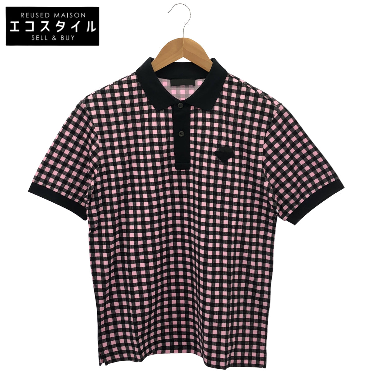 PRADA プラダ UJM730 ピンク ギンガムチェック トライアングルロゴ ポロシャツ トップス