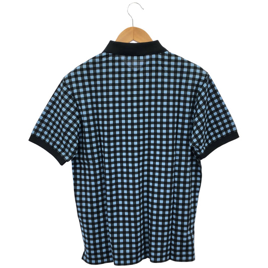 PRADA プラダ UJM730 Blue Gingham Check Triangle Logo Polo Shirt Tops