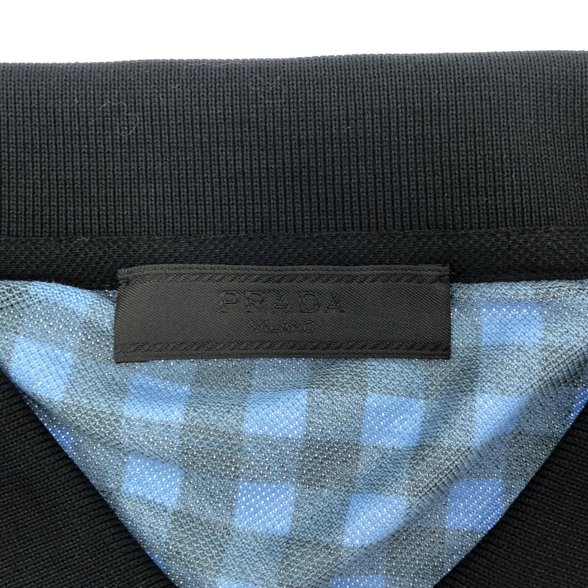 PRADA プラダ UJM730 ブルー ギンガムチェック トライアングルロゴ ポロシャツ トップス