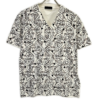 PRADA プラダ UJM492 ホワイト 総柄 トライアングルロゴ VネックTシャツ トップス
