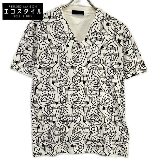 PRADA プラダ UJM492 ホワイト 総柄 トライアングルロゴ VネックTシャツ トップス