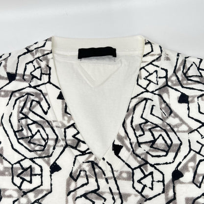 PRADA プラダ UJM492 ホワイト 総柄 トライアングルロゴ VネックTシャツ トップス
