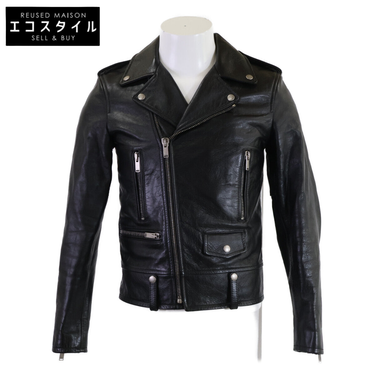 SAINT LAURENT PARIS サンローランパリ 【美品/国内正規】560912 Y5RD2 カーフスキン モーターサイクルジャケット/ダブルライダースジャケット ジャケット