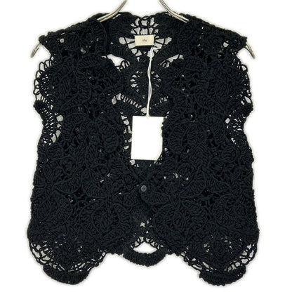 VillD ヴィルド 5952680 ブラック リネン ニットレース ジレ ベスト
