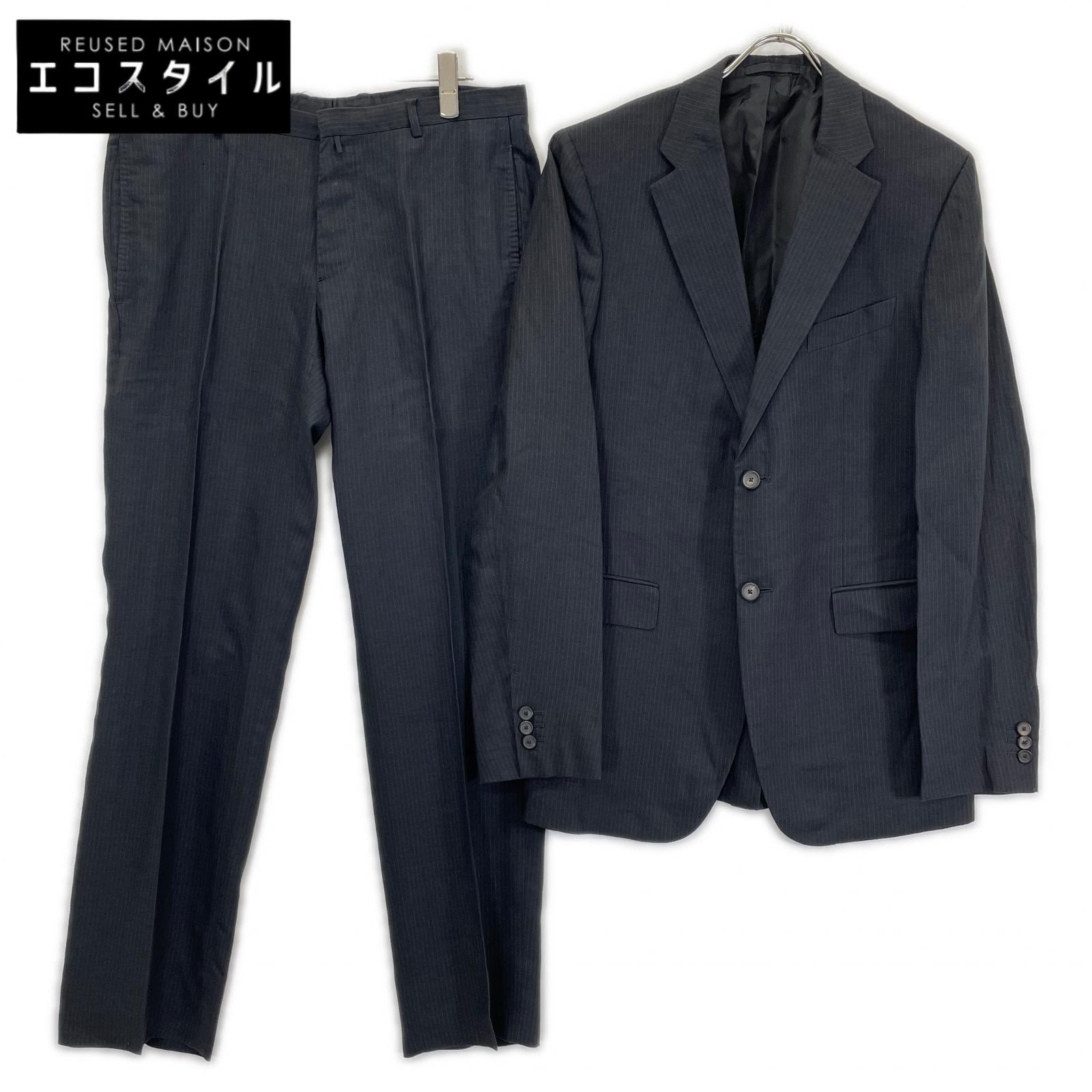 JILSANDER ジルサンダー M330400 ブラック ウールリネン ピンストライプ スーツ スーツ セットアップ