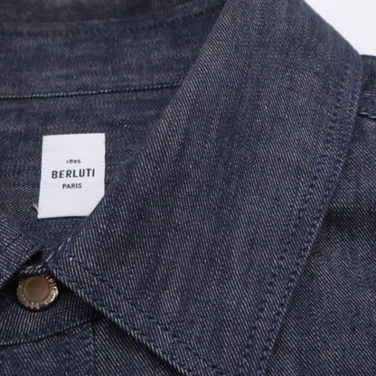berluti Berluti leather-panel denim shirt