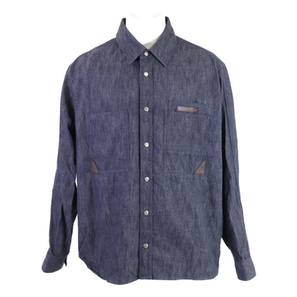 berluti Berluti leather-panel denim shirt