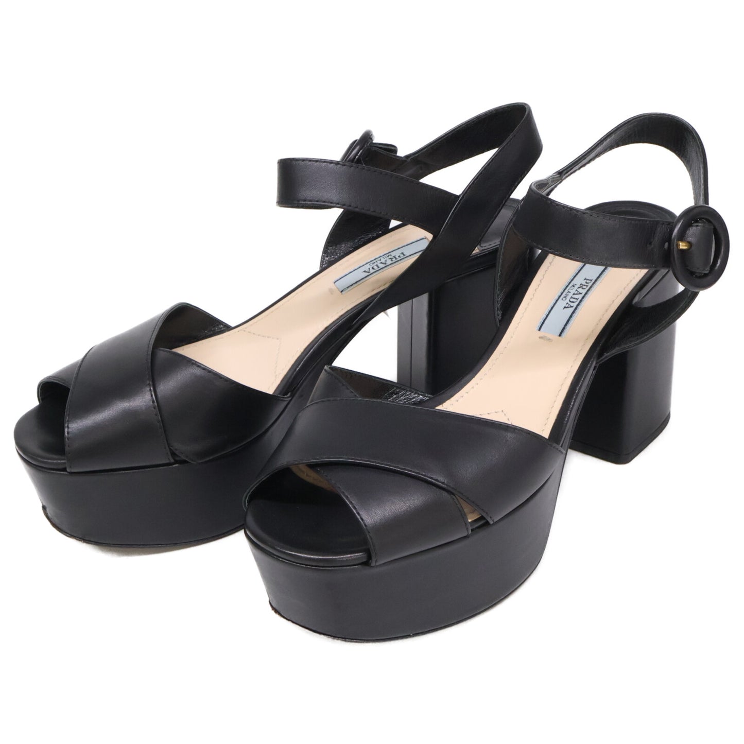 PRADA プラダ アンクルストラップ チャンキーヒールサンダル シューズ