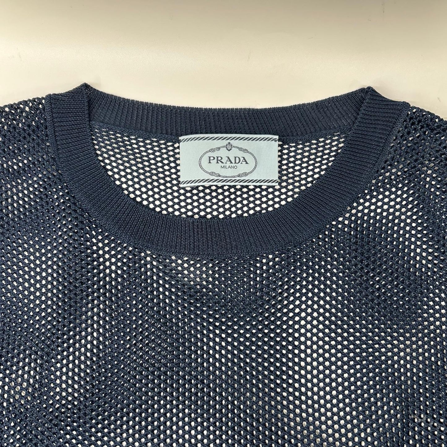 PRADA プラダ P24U49 ネイビー メッシュデザイン カットソー トップス