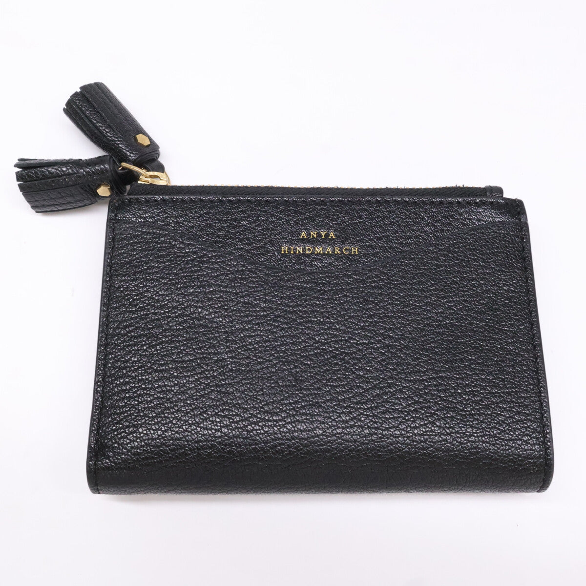 Anya Hindmarch アニヤ ハインドマーチ 【美品】5050925192279 Peeping Eyes スモール ダブルジップ ウォレット Shiny Capra in Black 二つ折り財布（小銭入れあり）