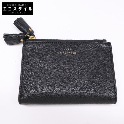 Anya Hindmarch アニヤ ハインドマーチ 【美品】5050925192279 Peeping Eyes スモール ダブルジップ ウォレット Shiny Capra in Black 二つ折り財布（小銭入れあり）