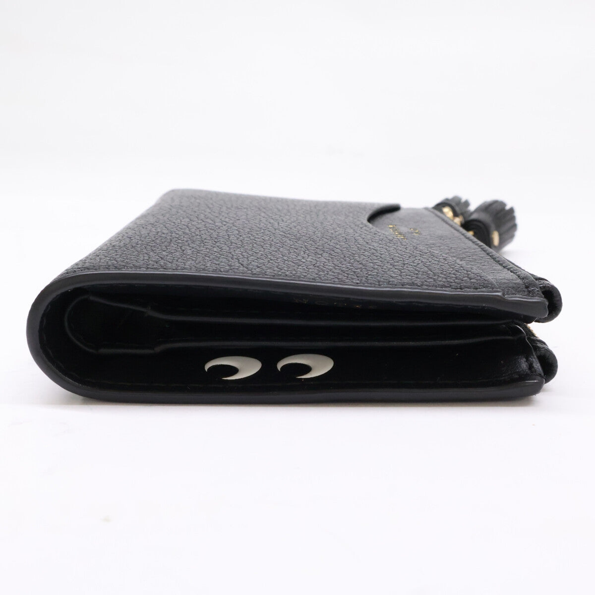Anya Hindmarch アニヤ ハインドマーチ 【美品】5050925192279 Peeping Eyes スモール ダブルジップ ウォレット Shiny Capra in Black 二つ折り財布（小銭入れあり）