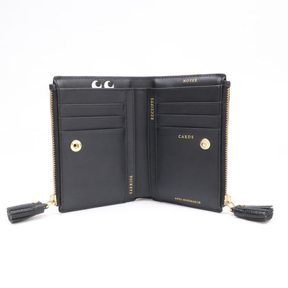 Anya Hindmarch アニヤ ハインドマーチ 【美品】5050925192279 Peeping Eyes スモール ダブルジップ ウォレット Shiny Capra in Black 二つ折り財布（小銭入れあり）