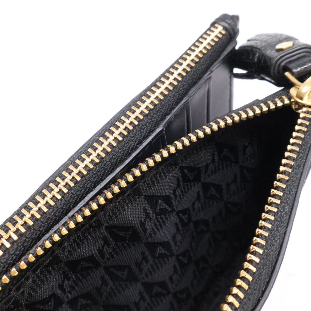 Anya Hindmarch アニヤ ハインドマーチ 【美品】5050925192279 Peeping Eyes スモール ダブルジップ ウォレット Shiny Capra in Black 二つ折り財布（小銭入れあり）